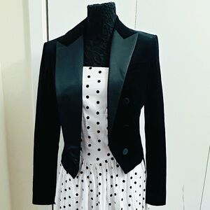 Lauren Ralph Lauren Black Velvet Cropped Tuxedo Blazer Satin Lapel Size 8 NWOT